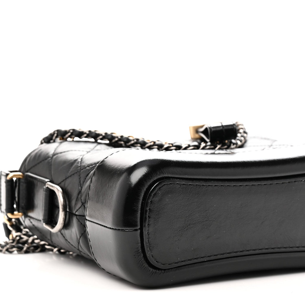 Aged Calfskin Quilted Small Gabrielle Hobo Black