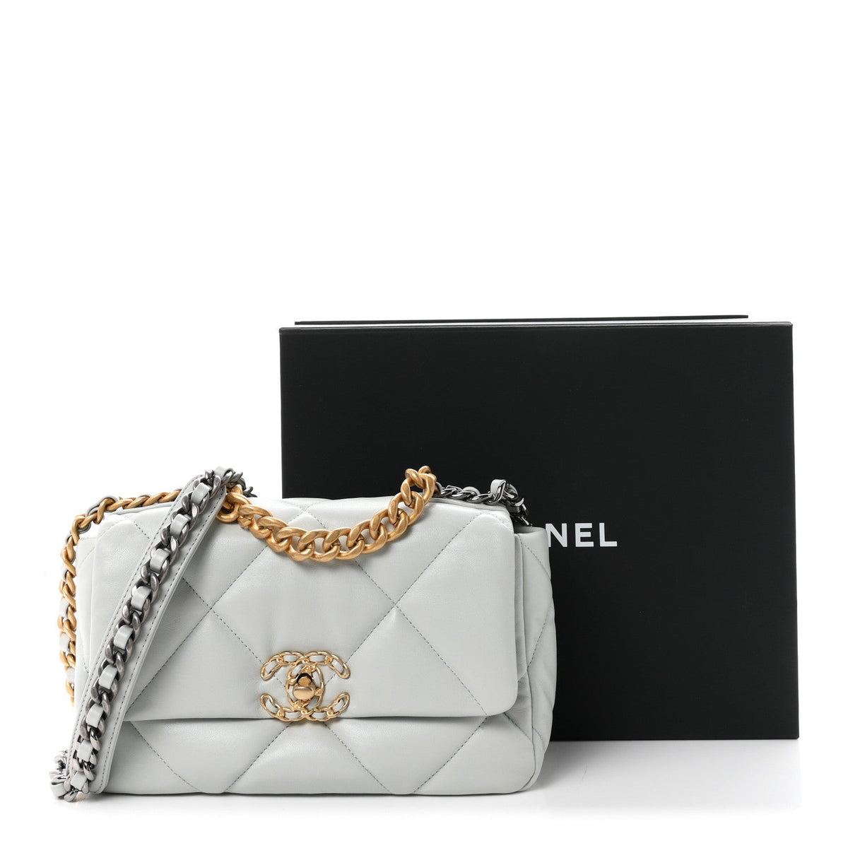 Lambskin Quilted Medium Chanel 19 Flap Light Blue