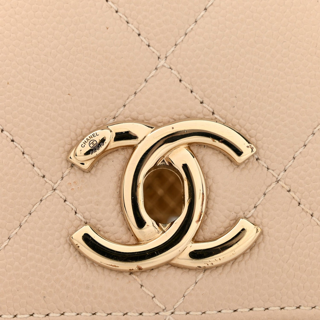 Caviar Quilted Small Business Affinity Flap Beige