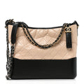 Aged Calfskin Quilted Medium Gabrielle Hobo Beige Black