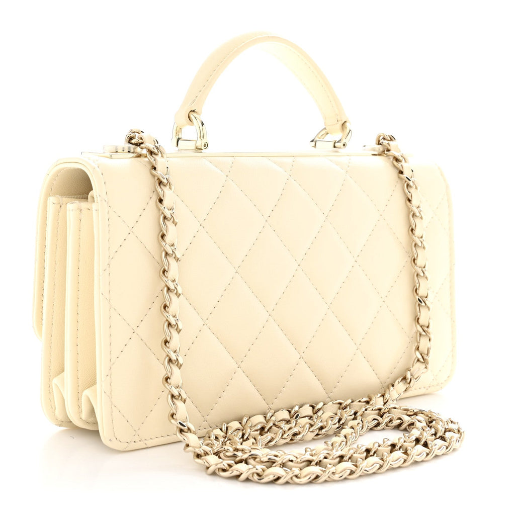 Lambskin Quilted Trendy CC Dual Handle Clutch With Chain Light Beige