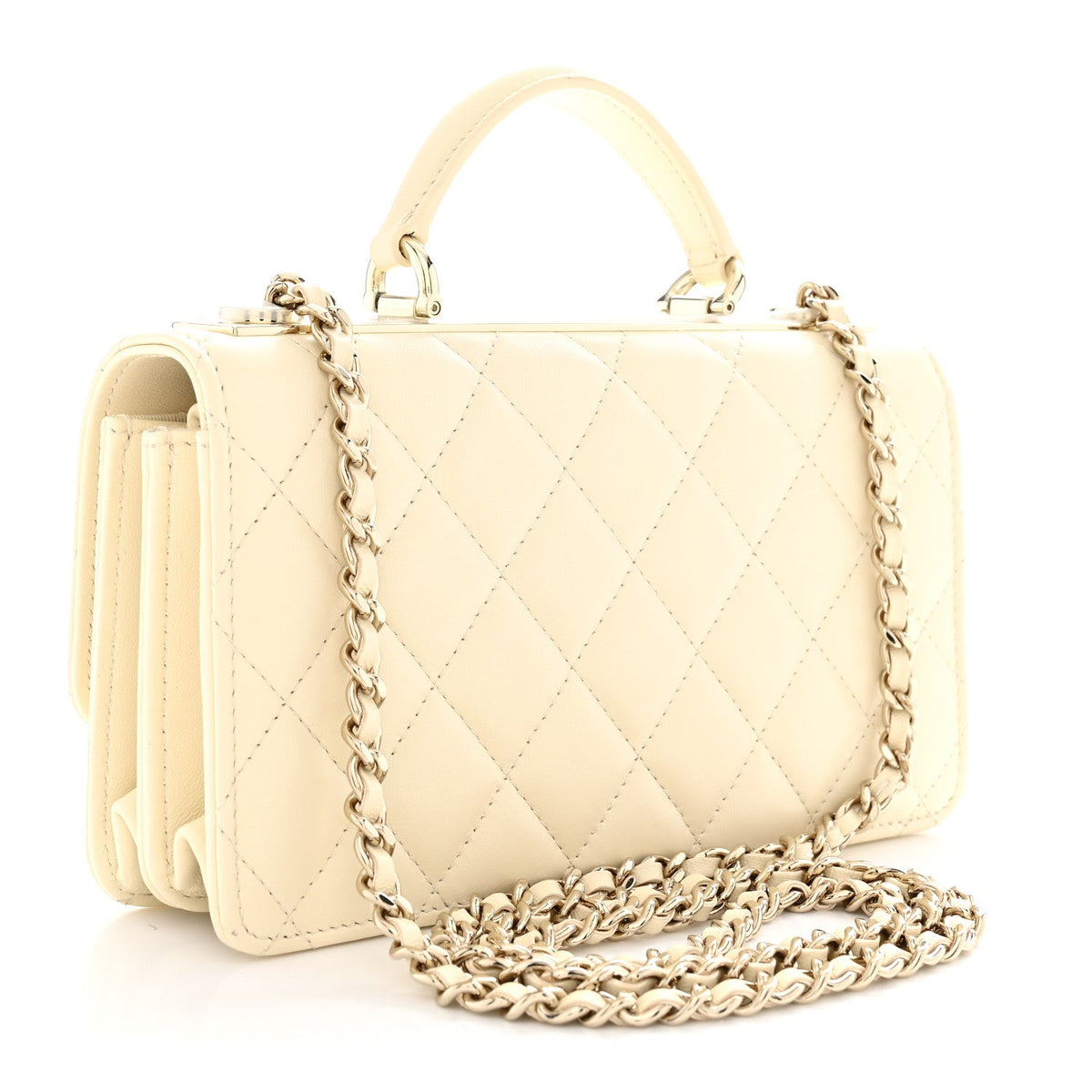 Lambskin Quilted Trendy CC Dual Handle Clutch With Chain Light Beige
