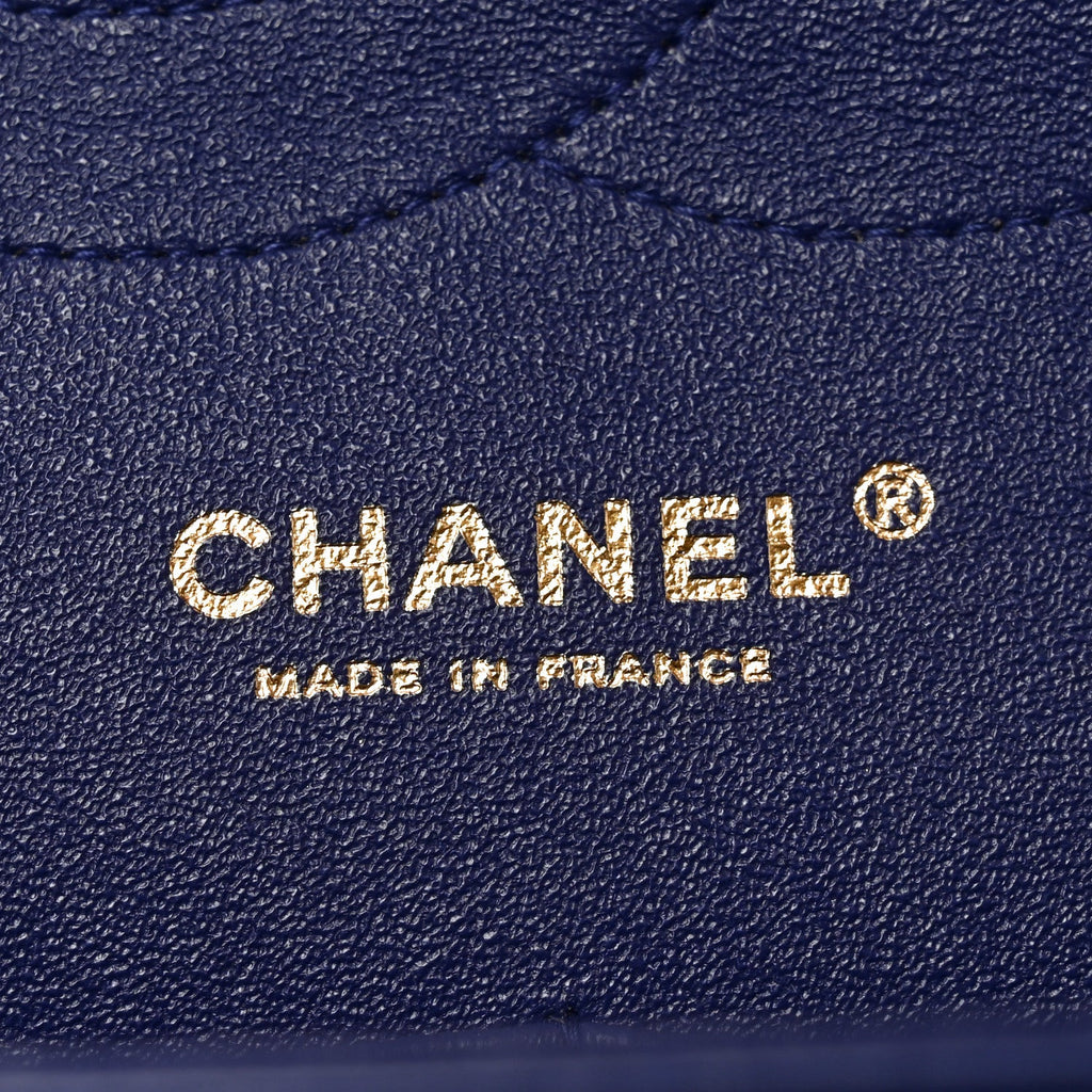Lambskin Chevron Quilted Jumbo Double Flap Navy Blue