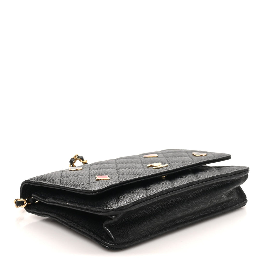 Caviar Quilted Enamel Coco Casino Wallet On Chain WOC Black