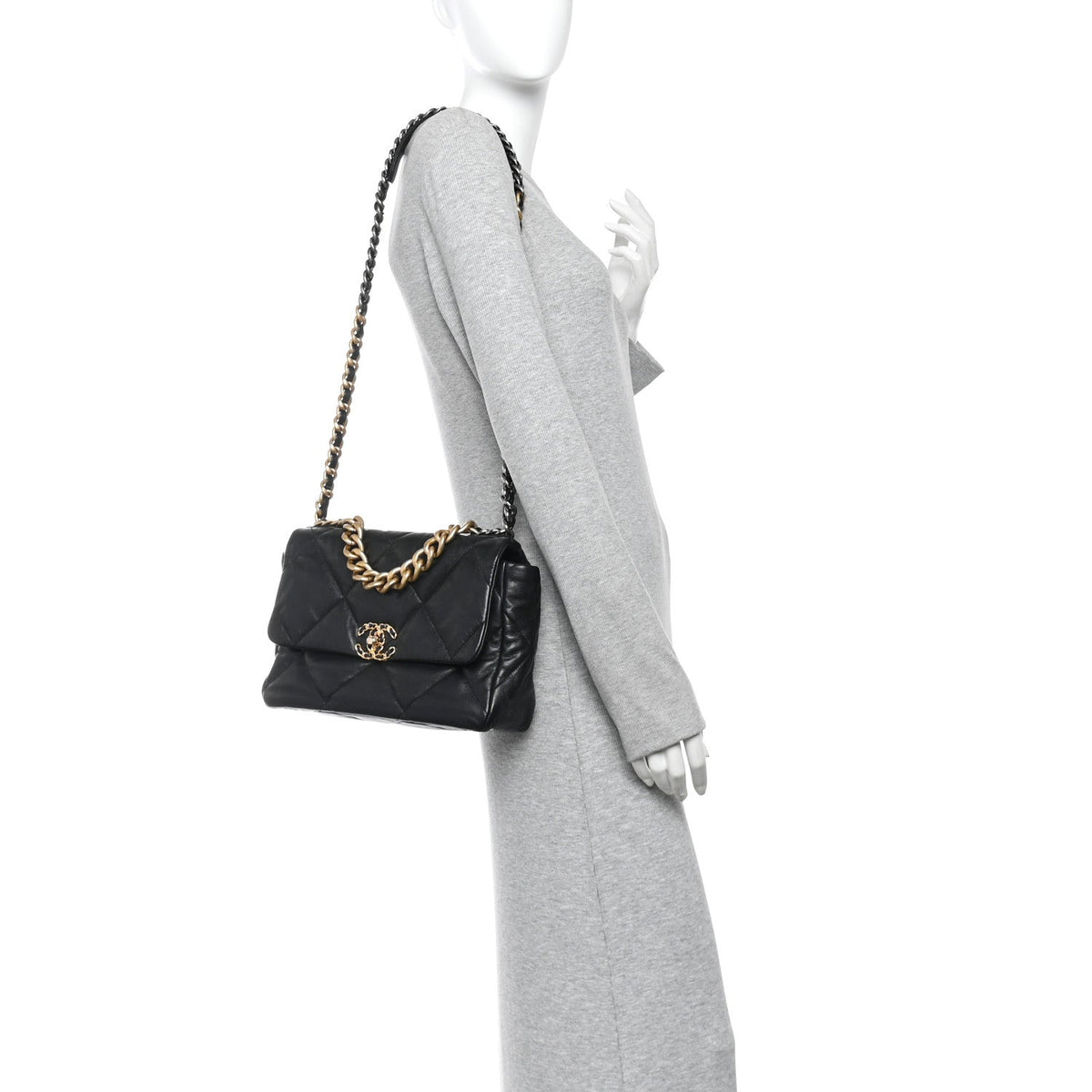 Goatskin Quilted Large Chanel 19 Flap Black