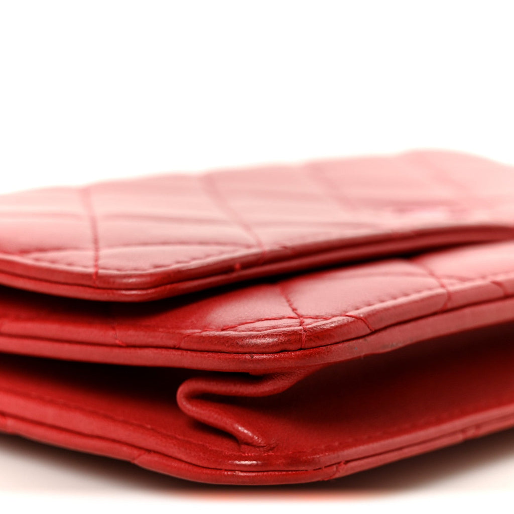Lambskin Quilted Wallet On Chain WOC Red Pink