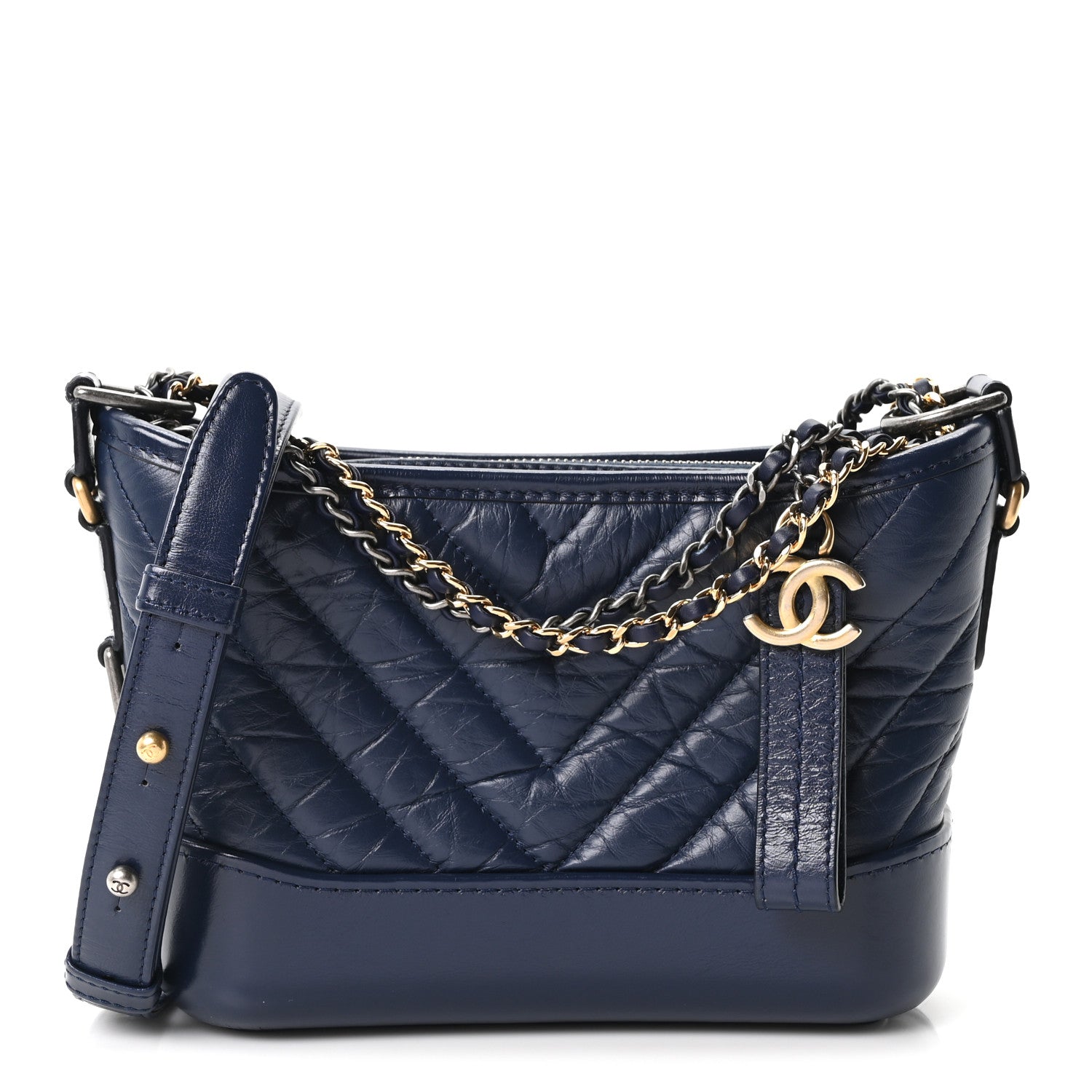Aged Calfskin Chevron Quilted Small Gabrielle Hobo Blue