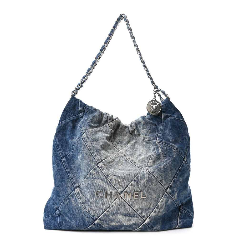 Denim Quilted Chanel 22 Blue