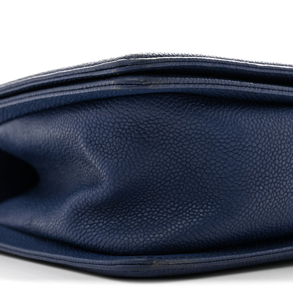 Caviar Quilted Medium Boy Flap Dark Blue