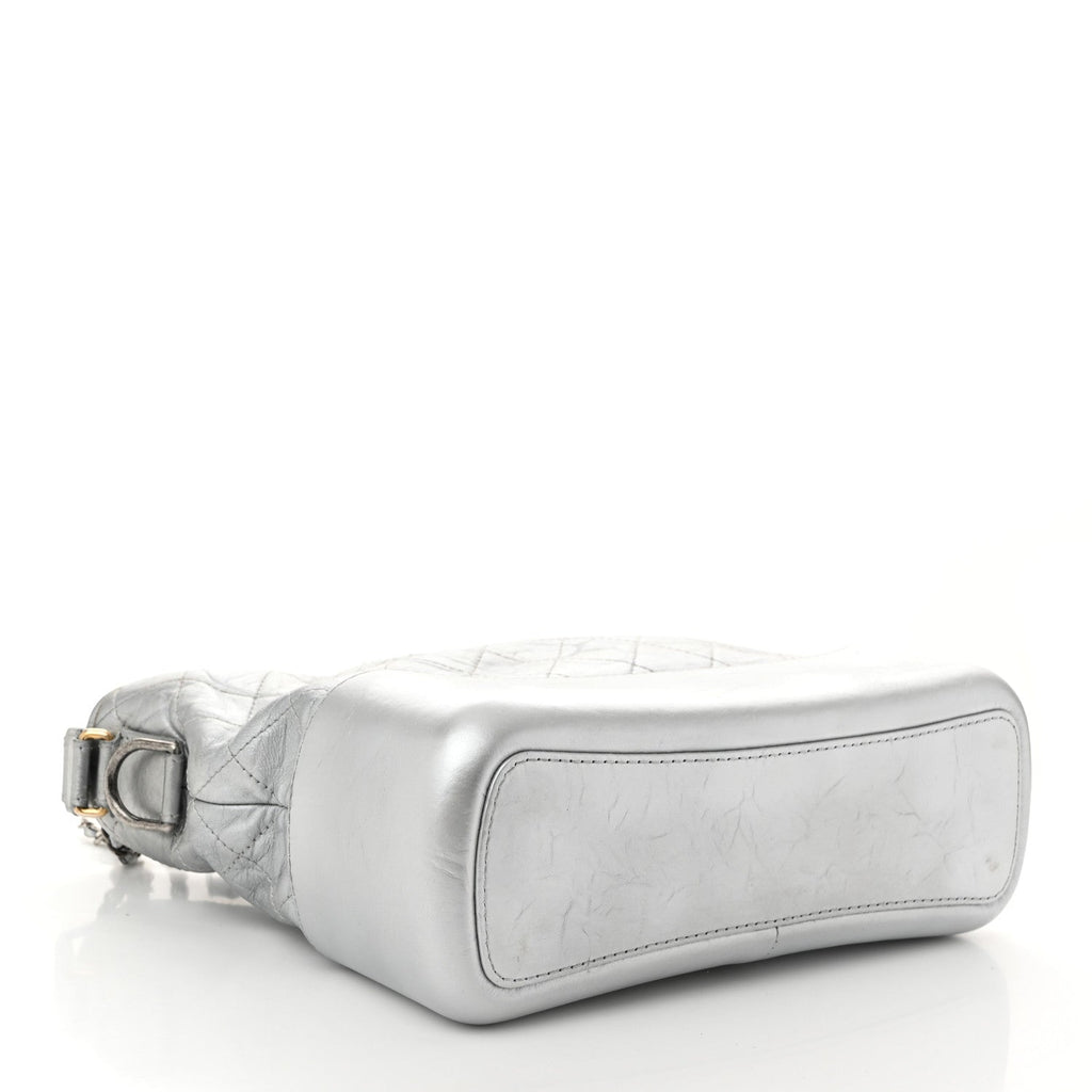 Metallic Aged Calfskin Quilted Medium Gabrielle Silver
