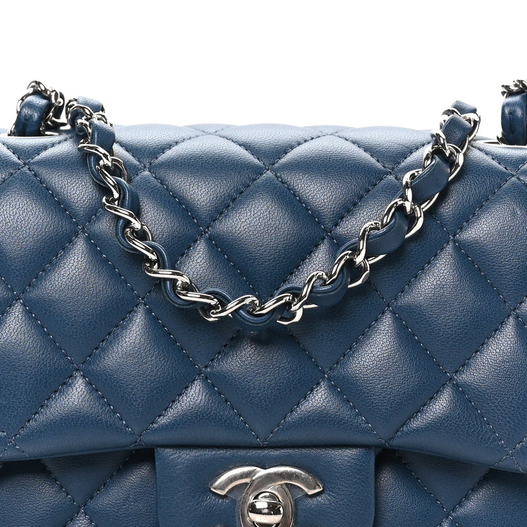 Lambskin Quilted Mini Square Flap Navy