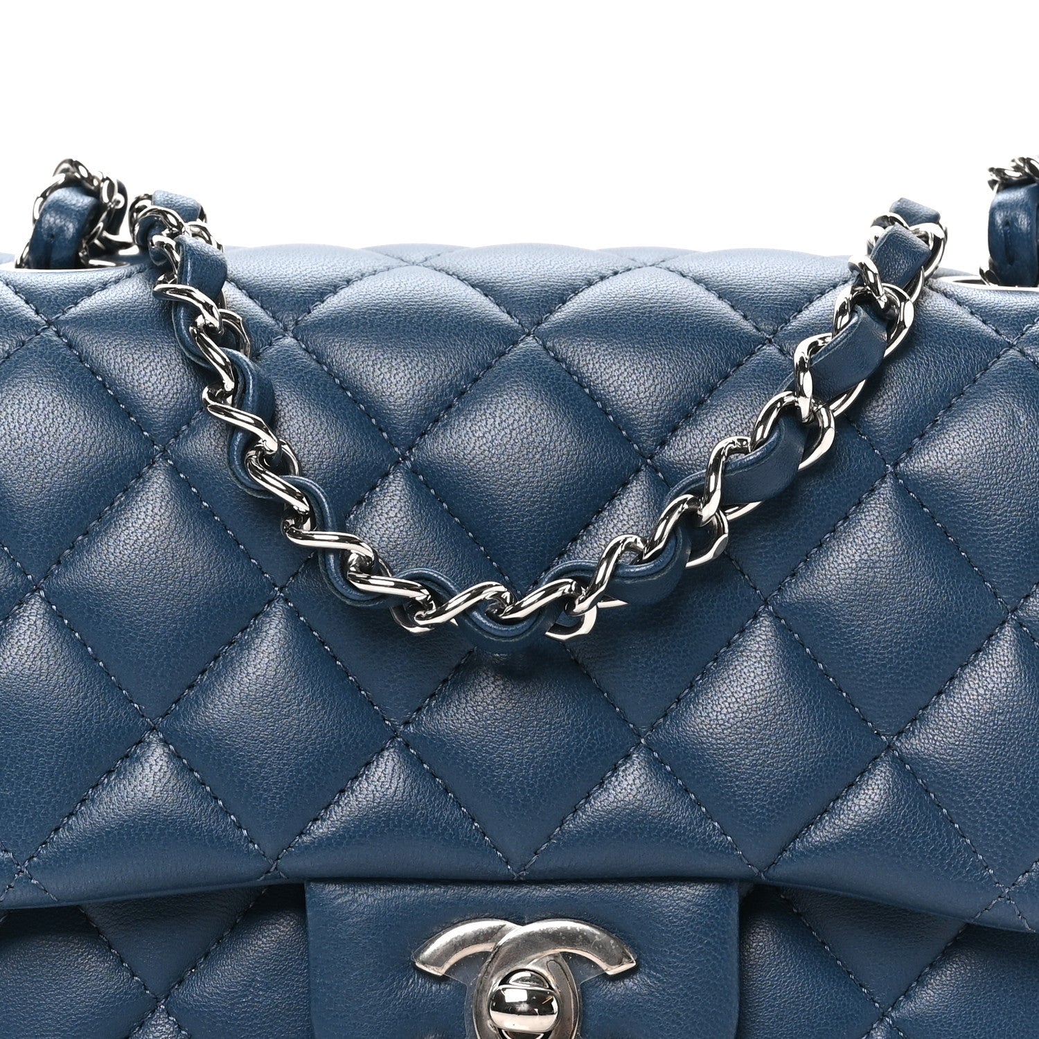 Lambskin Quilted Mini Square Flap Navy
