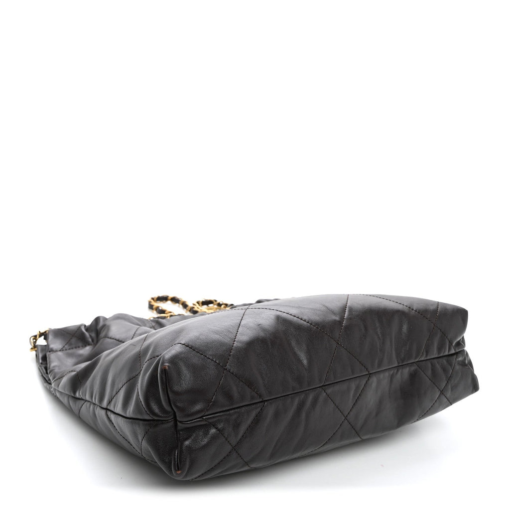 Shiny Calfskin Quilted Small Chanel 22 Dark Brown