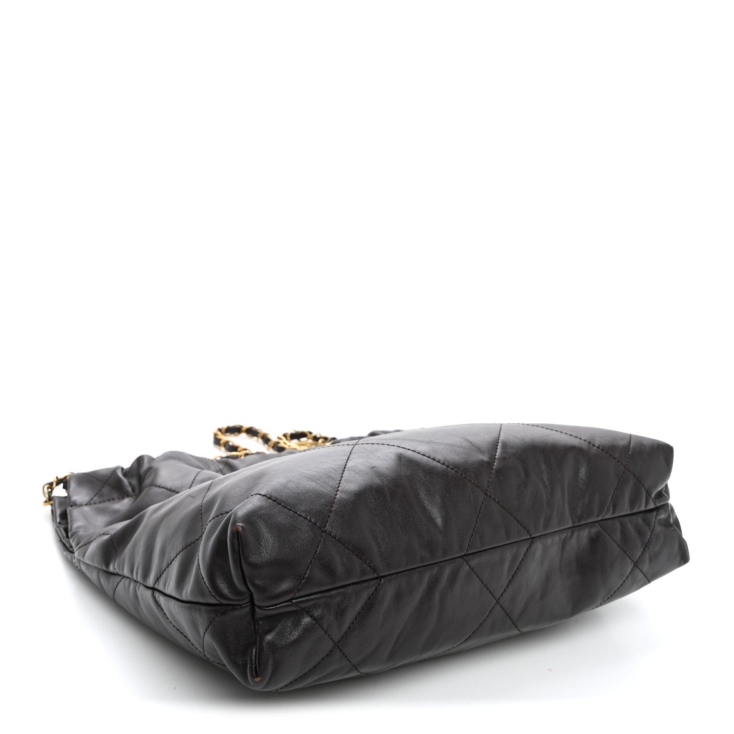 Shiny Calfskin Quilted Small Chanel 22 Dark Brown