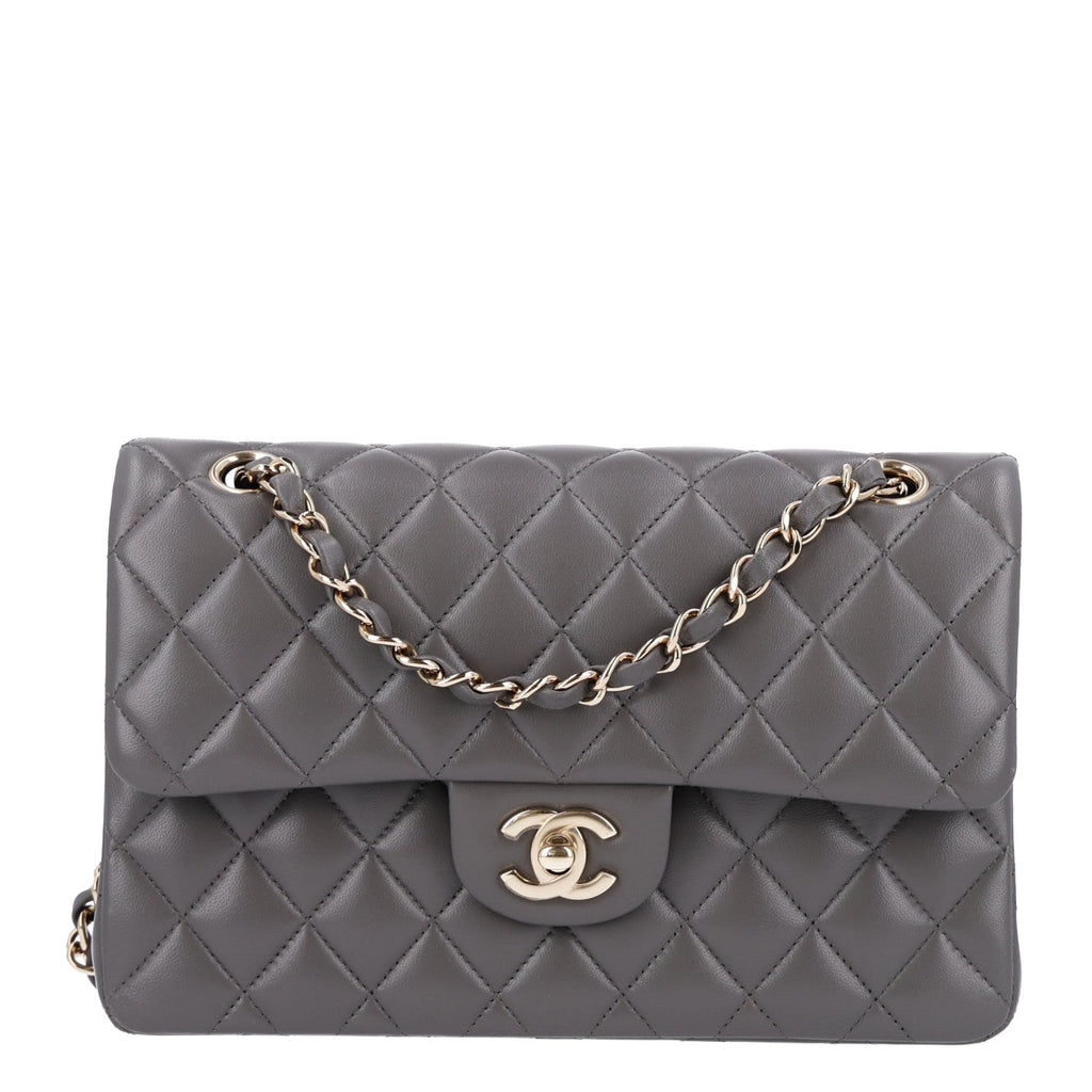 Lambskin Quilted Small Double Flap Grey