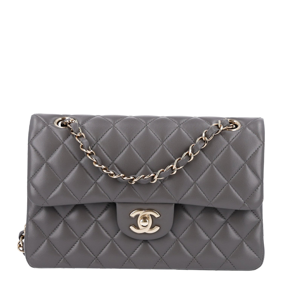 Lambskin Quilted Small Double Flap Grey