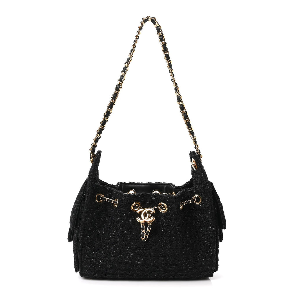 Tweed Quilted Mini Chanel 25 Handbag Black