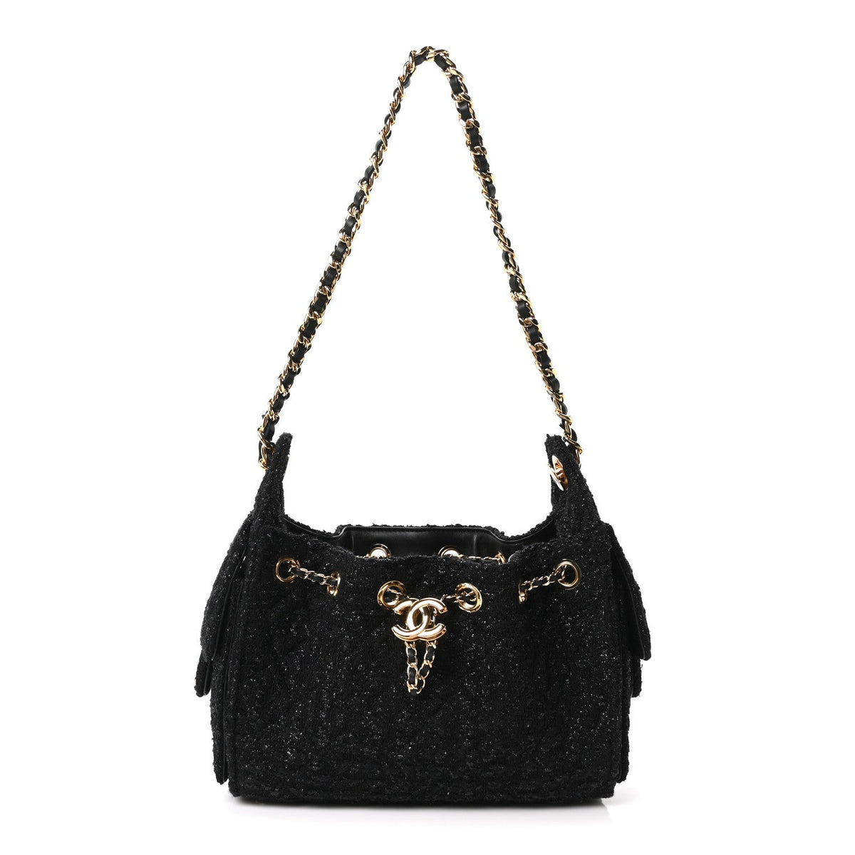 Tweed Quilted Mini Chanel 25 Handbag Black