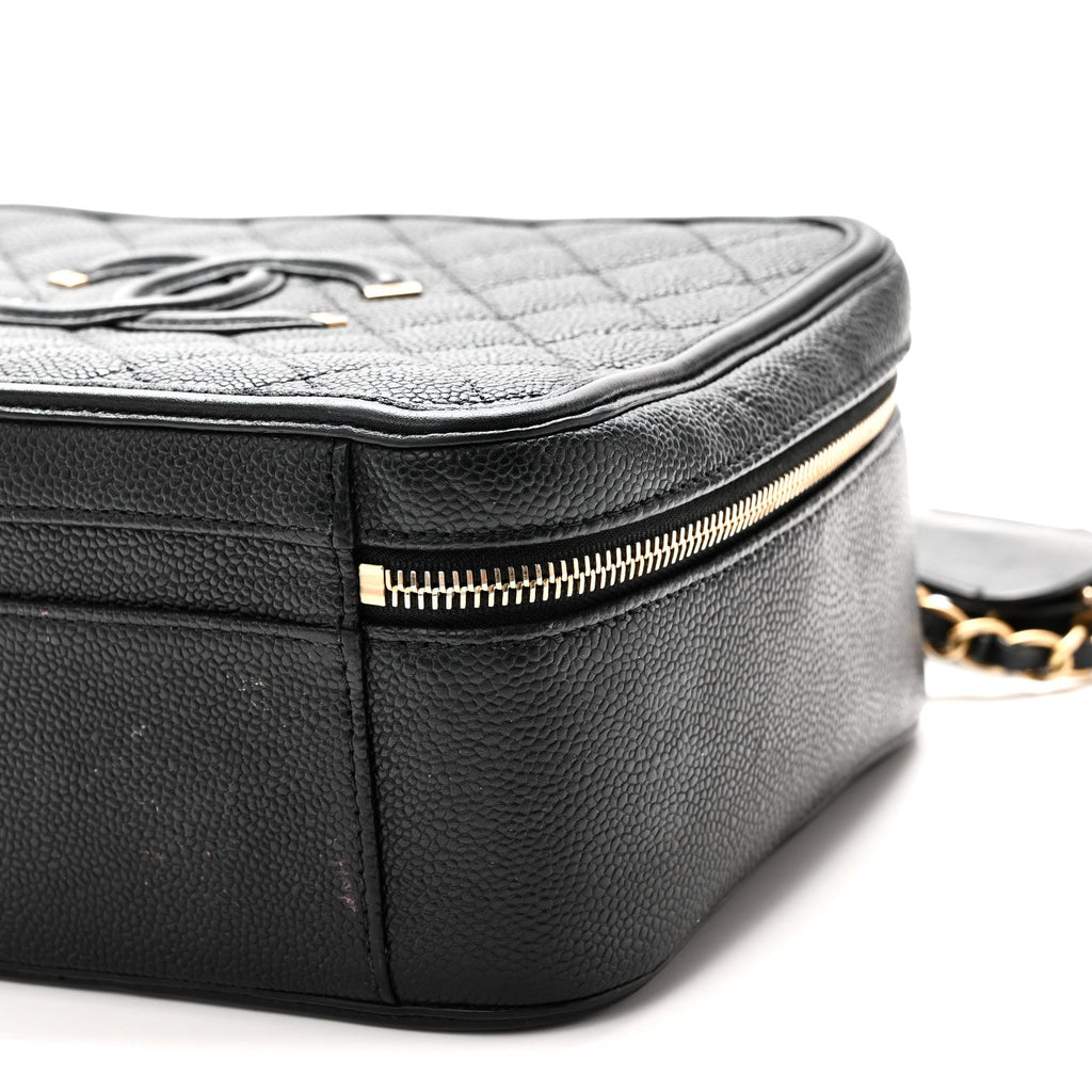 Caviar Quilted Large CC Filigree Vanity Case Black