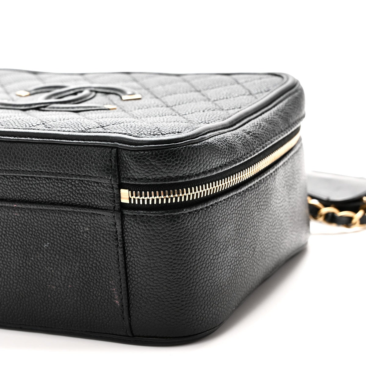 Caviar Quilted Large CC Filigree Vanity Case Black