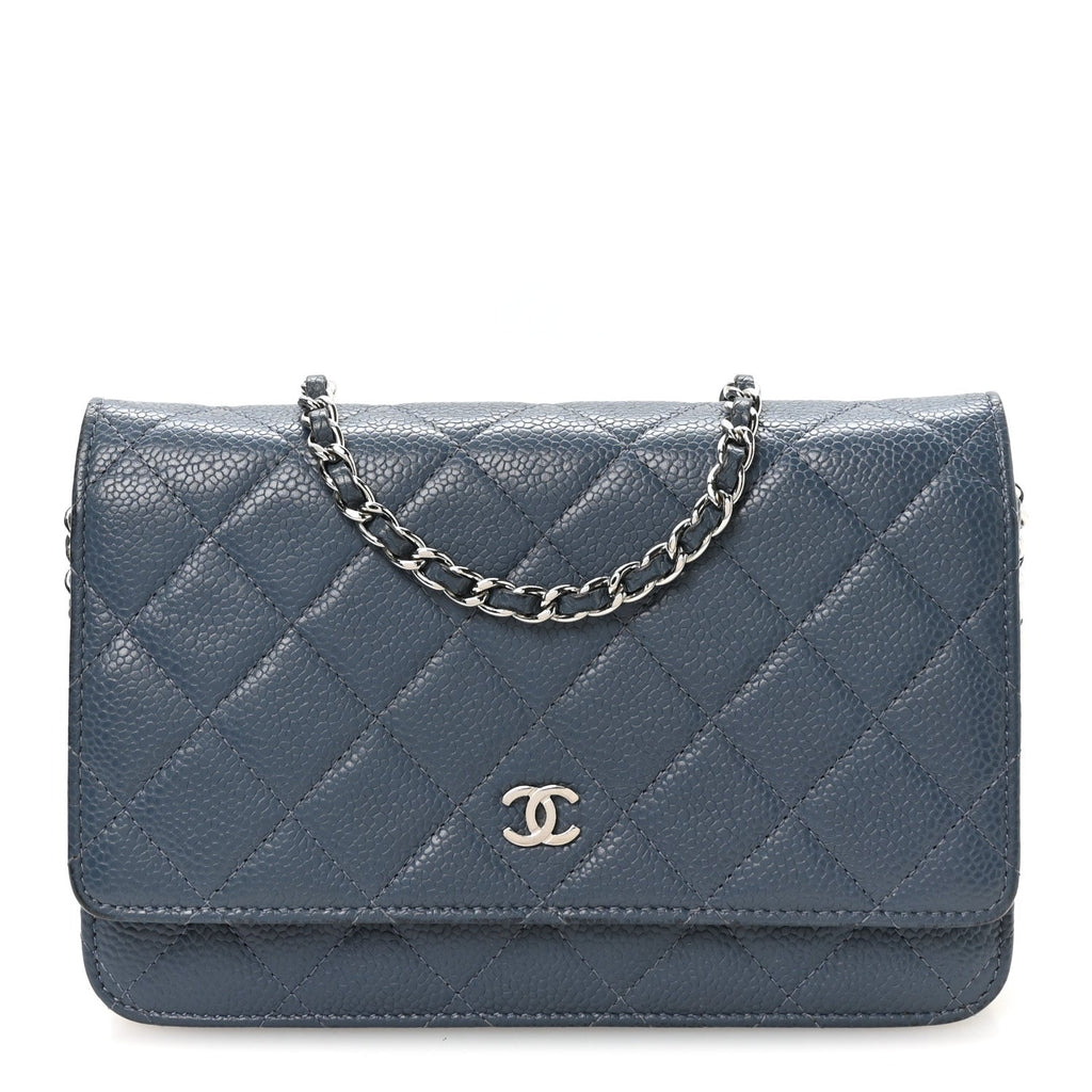 Caviar Quilted Wallet on Chain WOC Blue