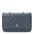 Caviar Quilted Wallet on Chain WOC Blue