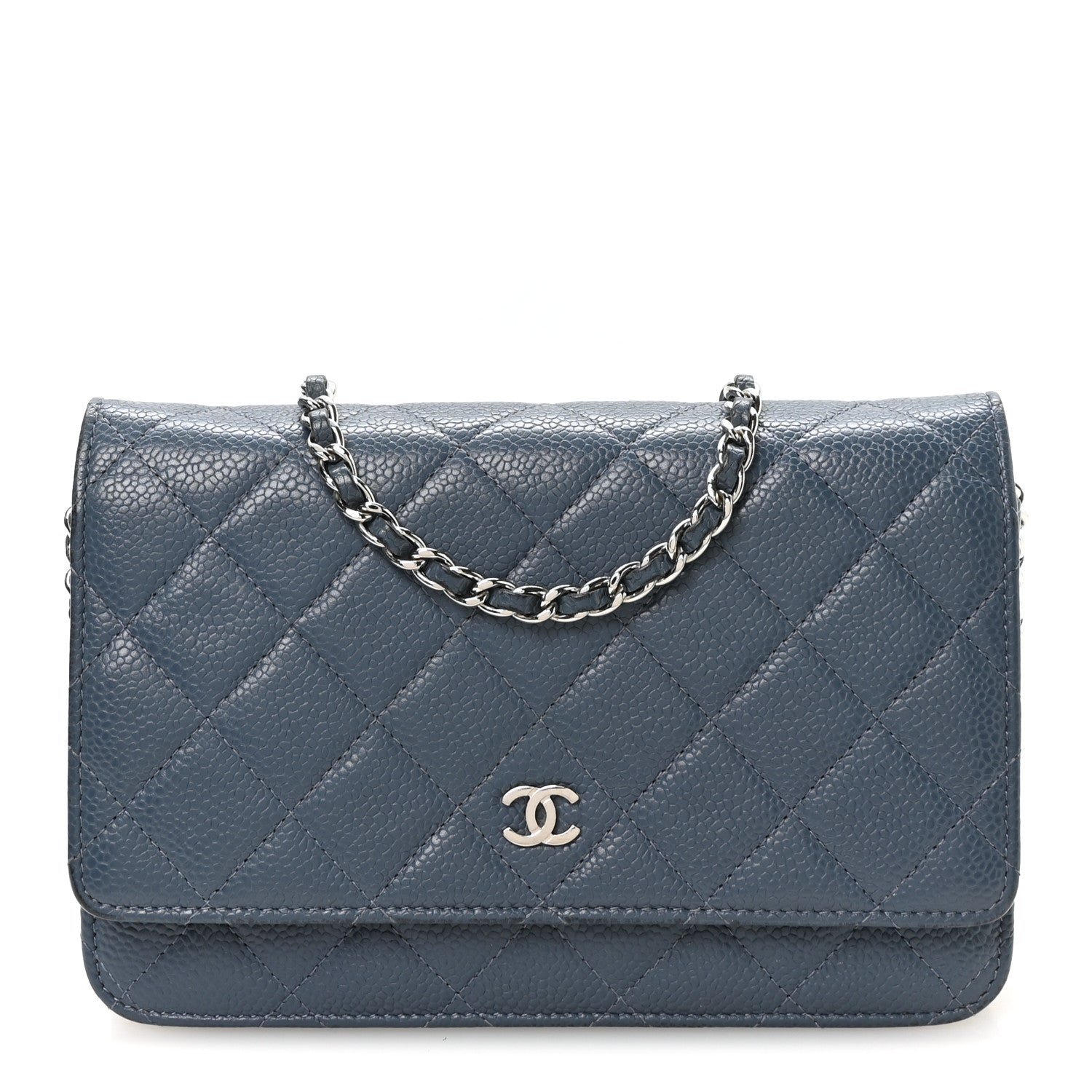 Caviar Quilted Wallet on Chain WOC Blue