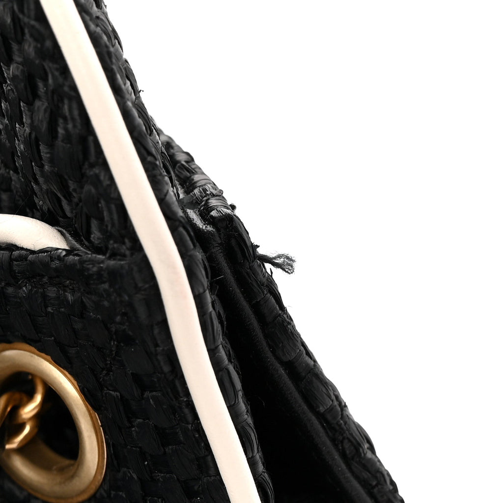 Braided Raffia Calfskin Small Chanel 25 Handbag Black White
