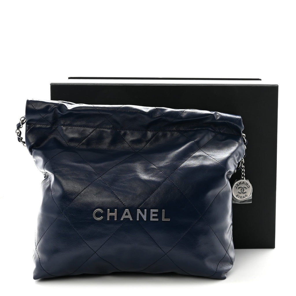 Shiny Calfskin Quilted Small Chanel 22 Navy