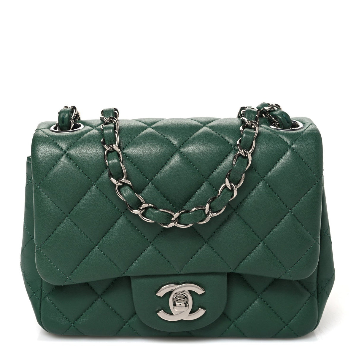 Lambskin Quilted Mini Square Flap Green