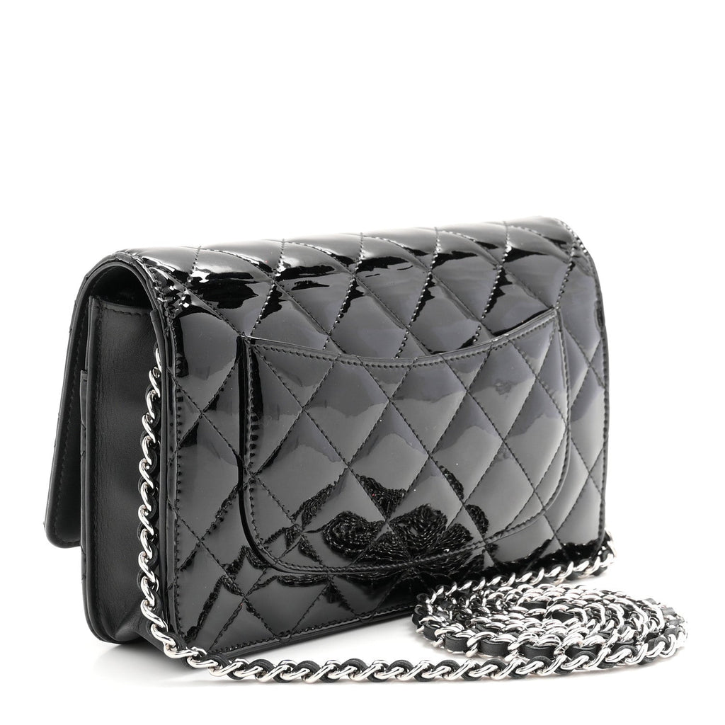 Patent Quilted Wallet On Chain WOC Black