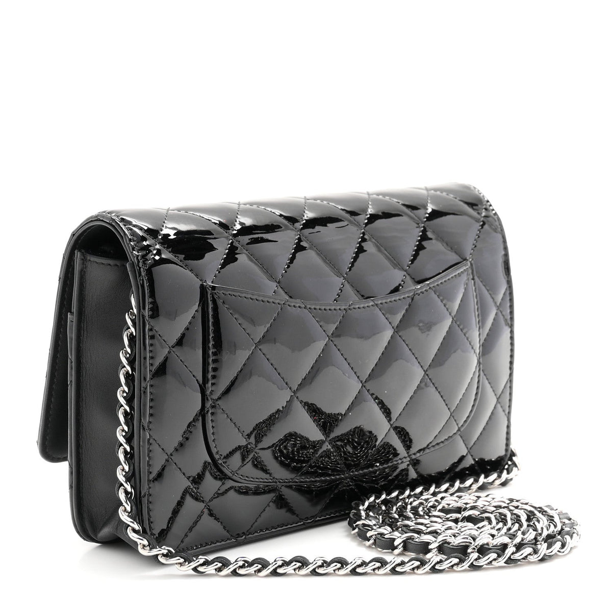 Patent Quilted Wallet On Chain WOC Black