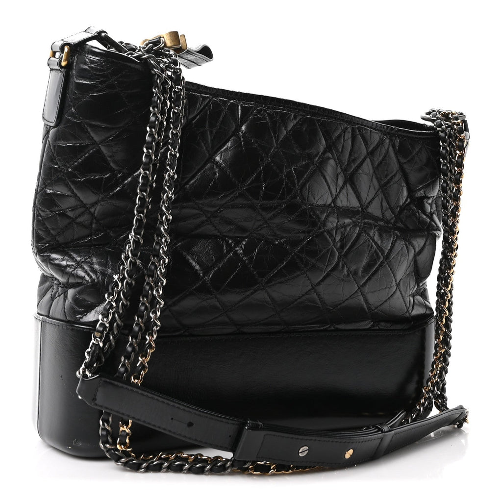 Aged Calfskin Quilted Large Gabrielle Hobo Black