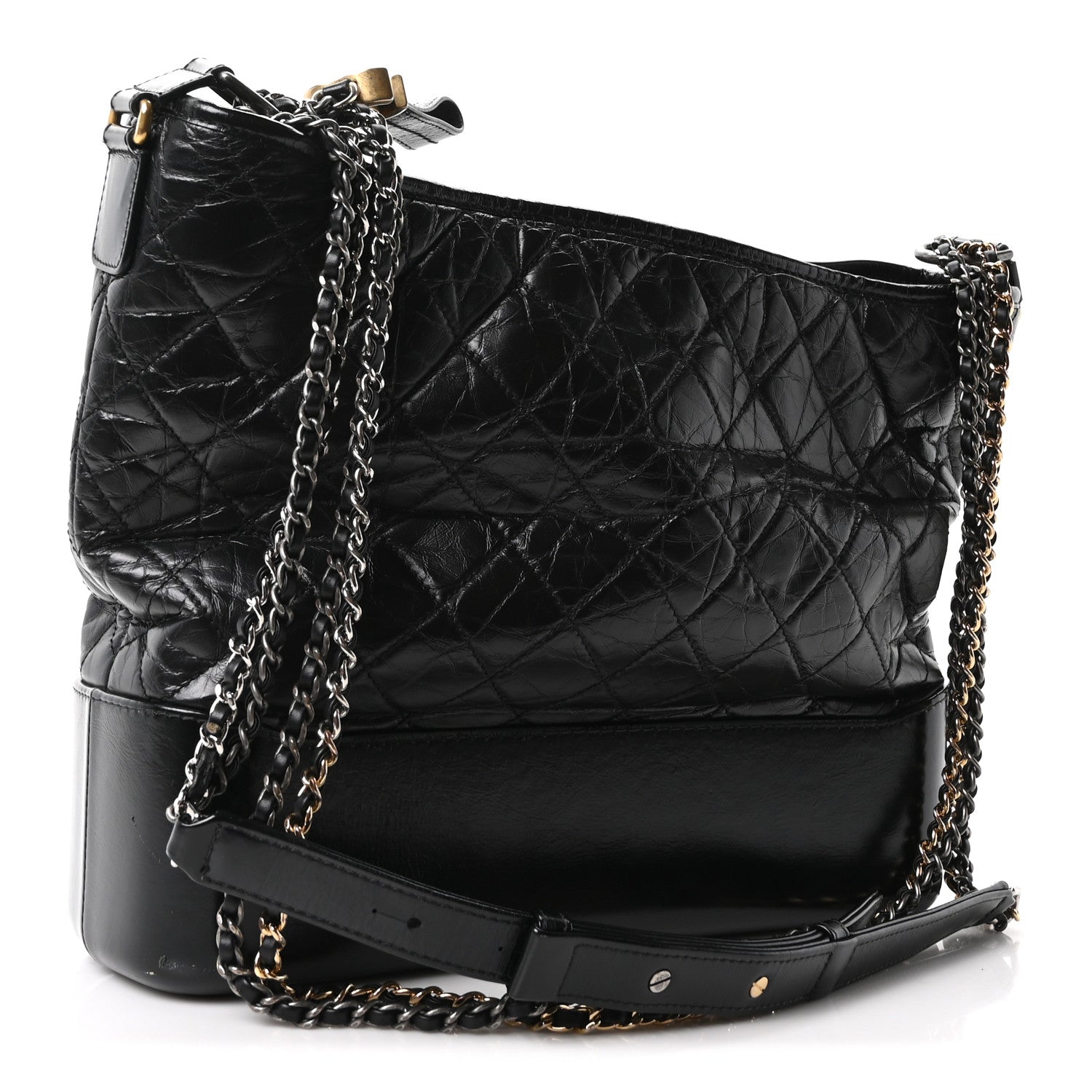 Aged Calfskin Quilted Large Gabrielle Hobo Black