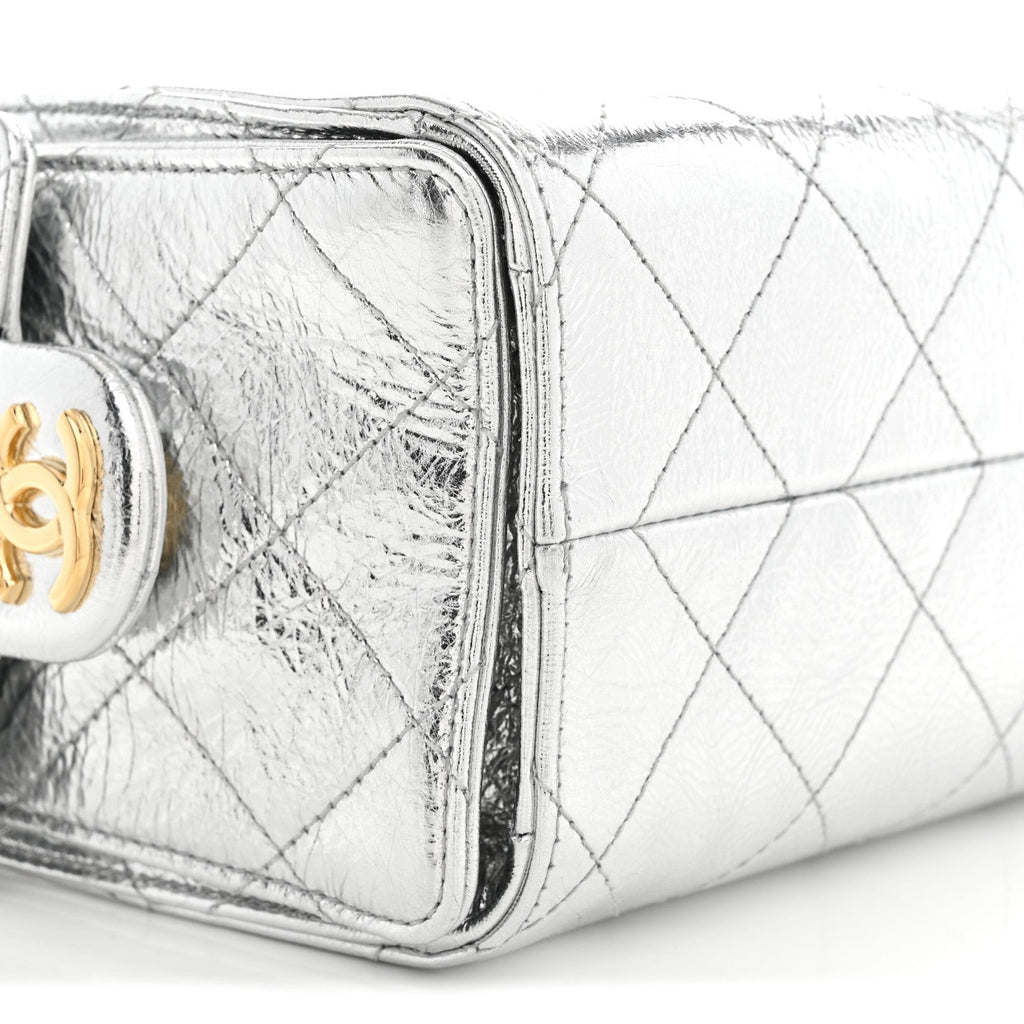 Metallic Aged Calfskin Quilted Mini Chanel 25 Handbag Silver