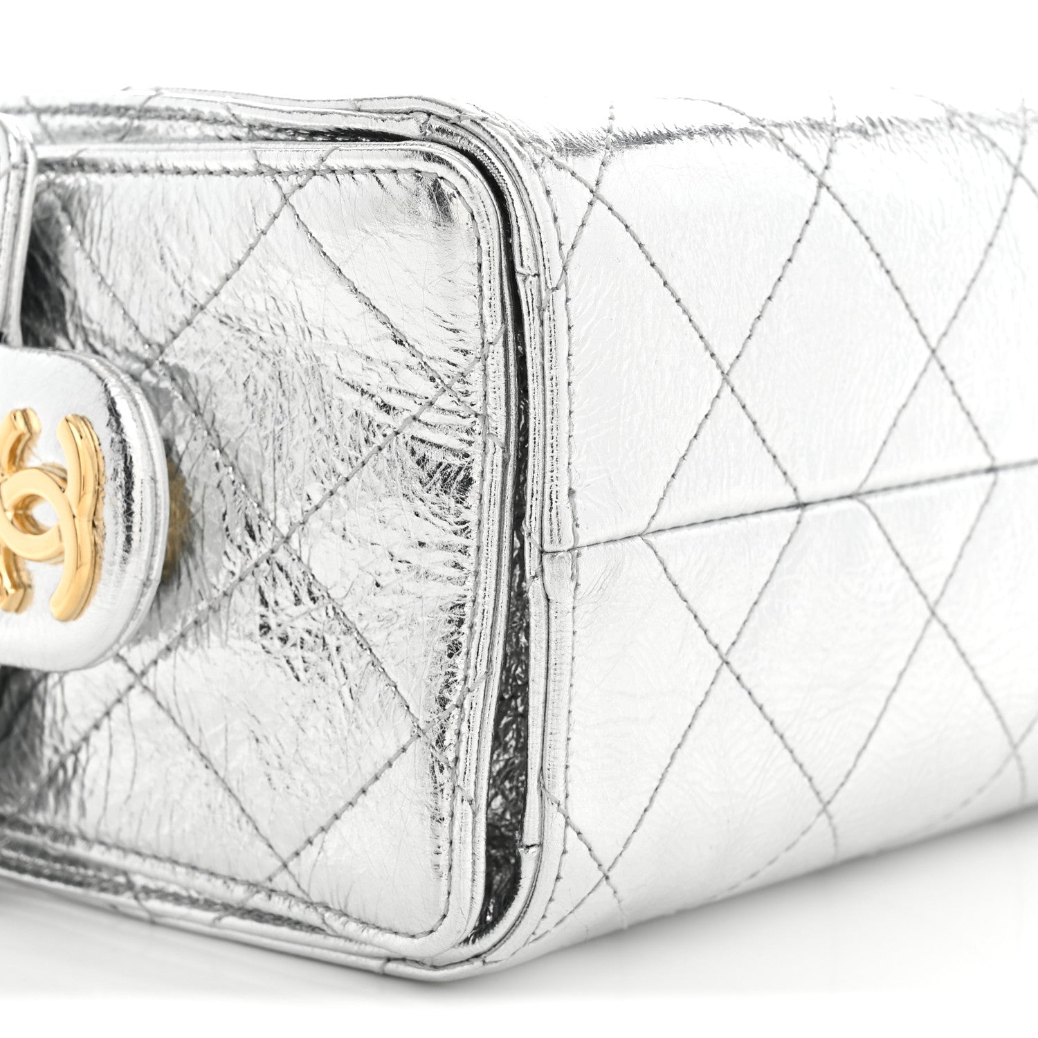 Metallic Aged Calfskin Quilted Mini Chanel 25 Handbag Silver