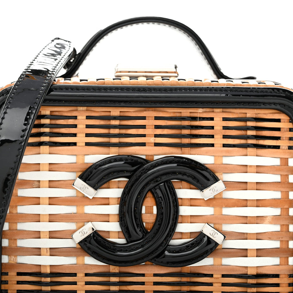 Raffia Patent Small CC Filigree Vanity Case Black
