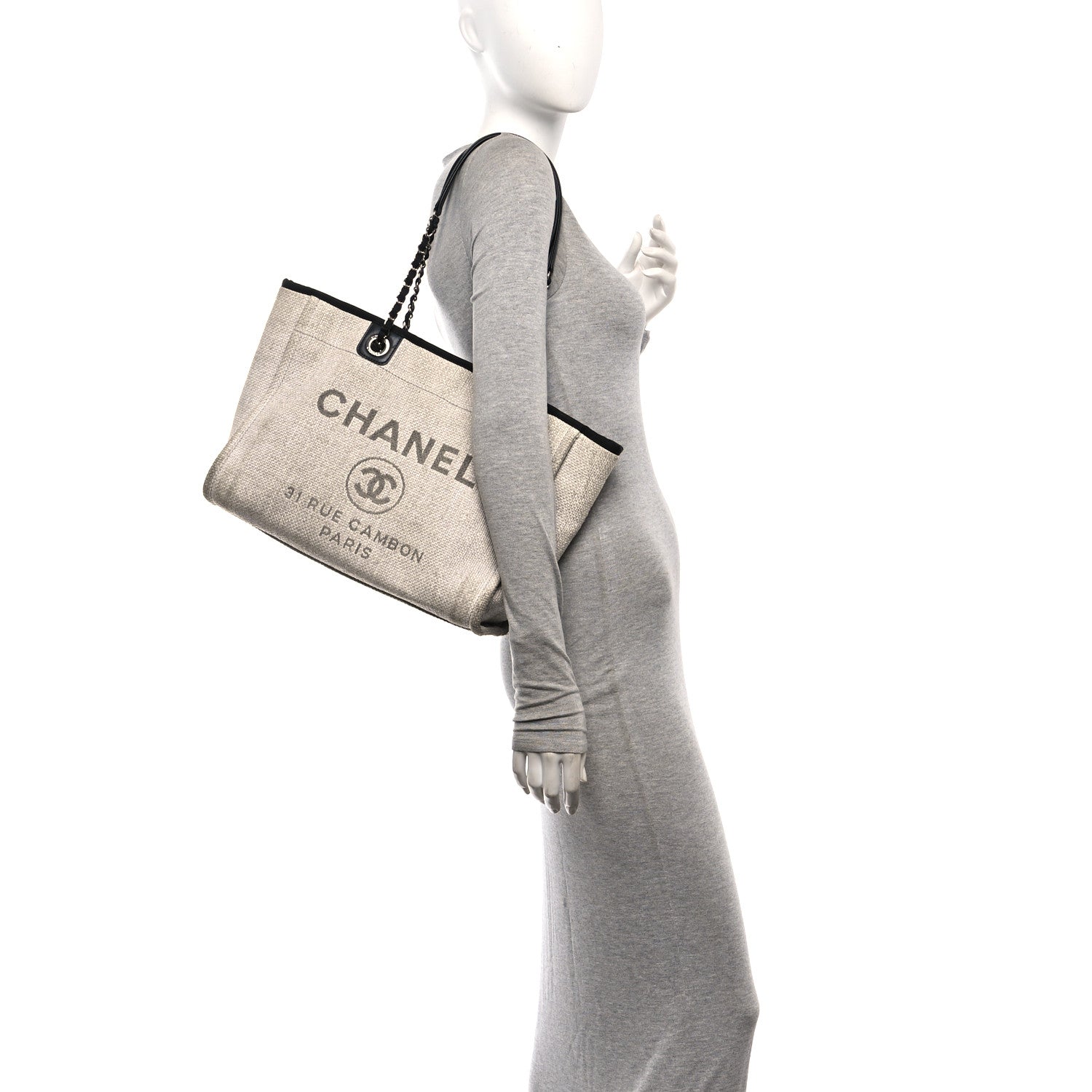 Woven Straw Raffia Small Deauville Tote Grey