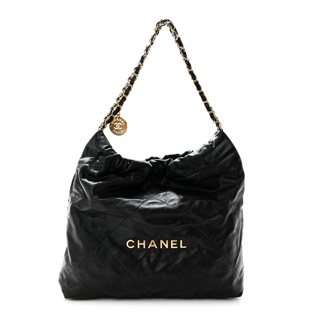Shiny Calfskin Quilted Chanel 22 Black