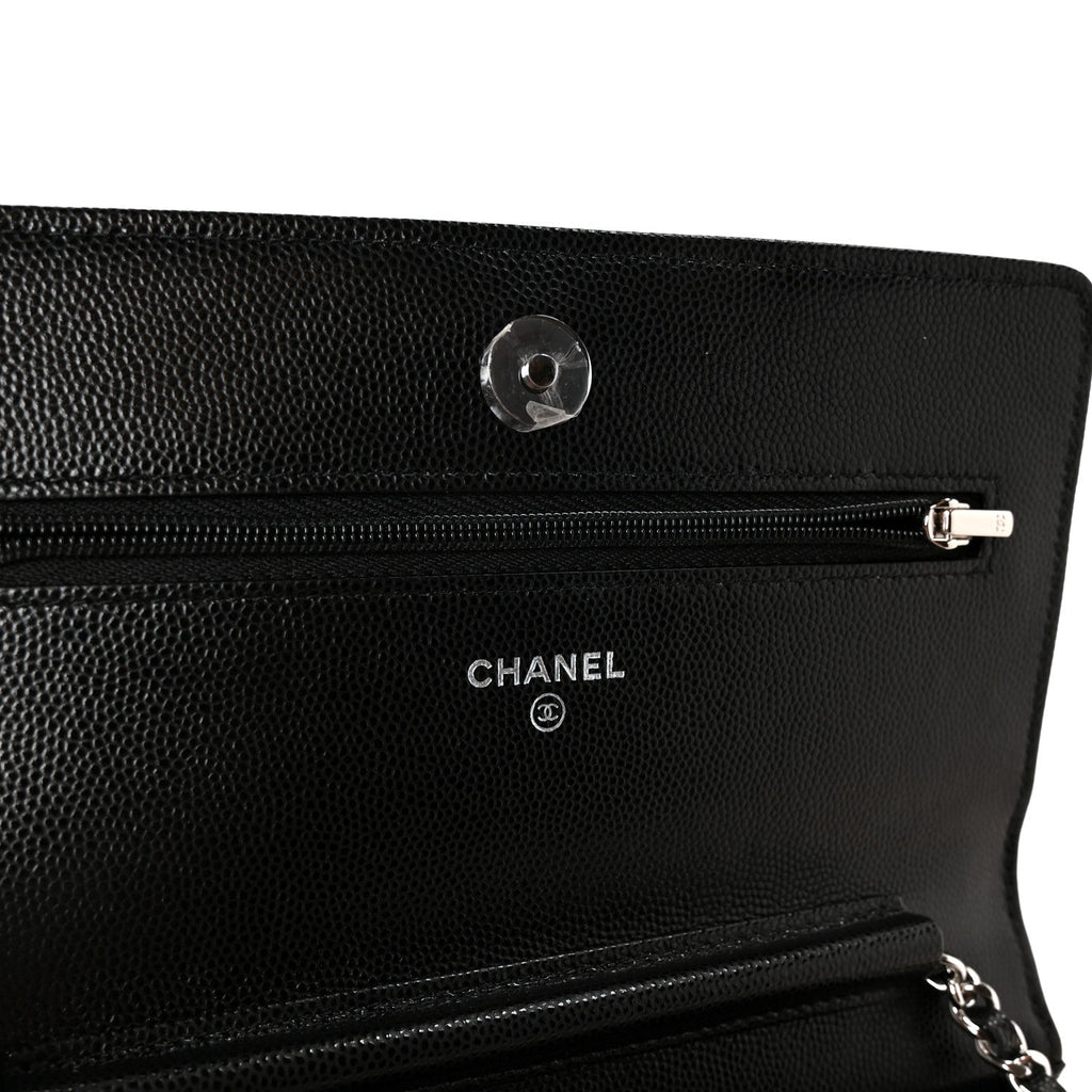 Caviar Quilted Chanel 19 Wallet On Chain WOC Black White
