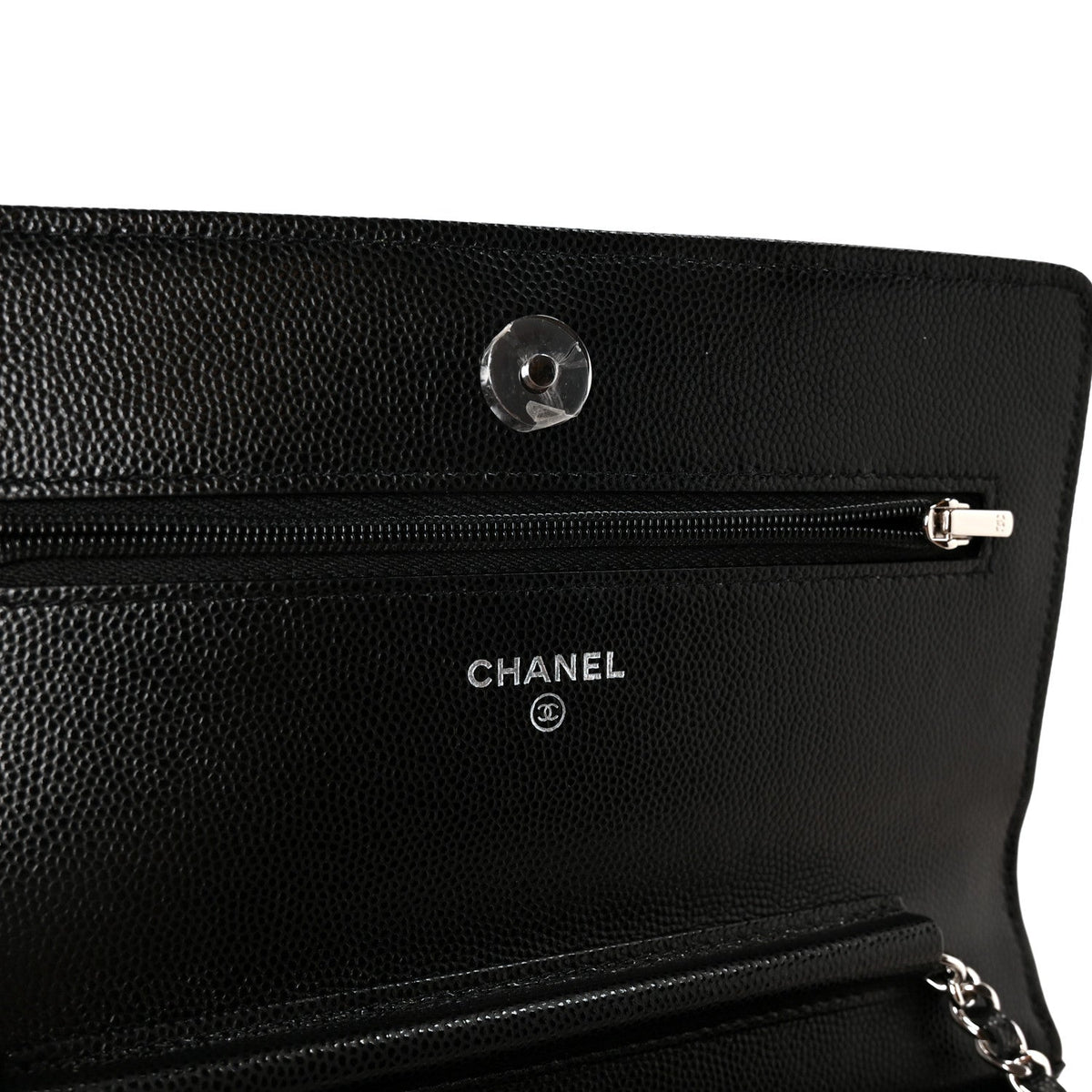 Caviar Quilted Chanel 19 Wallet On Chain WOC Black White