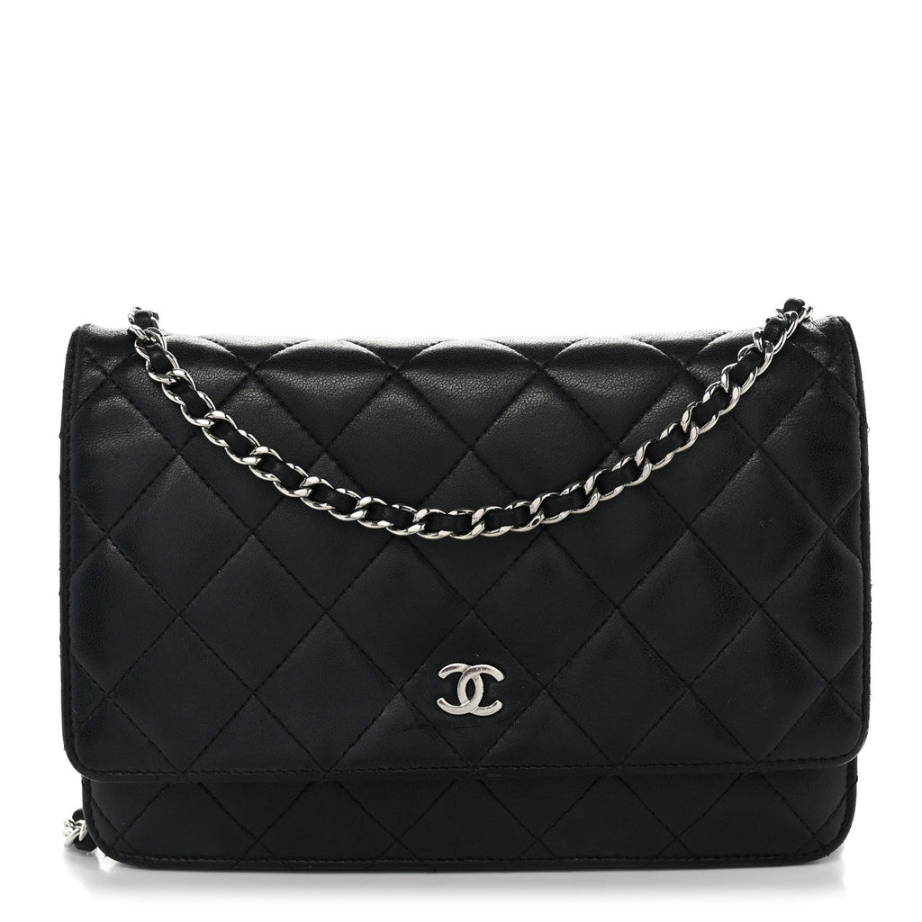 Lambskin Quilted Wallet On Chain WOC Black