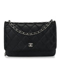 Lambskin Quilted Wallet On Chain WOC Black