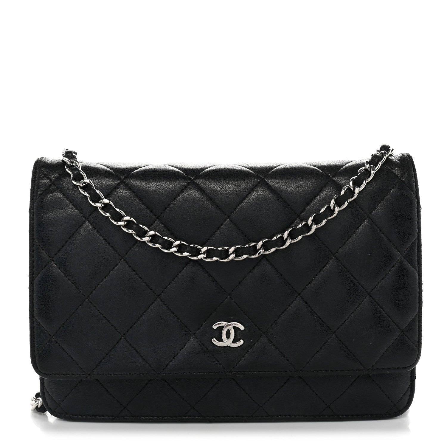 Lambskin Quilted Wallet On Chain WOC Black