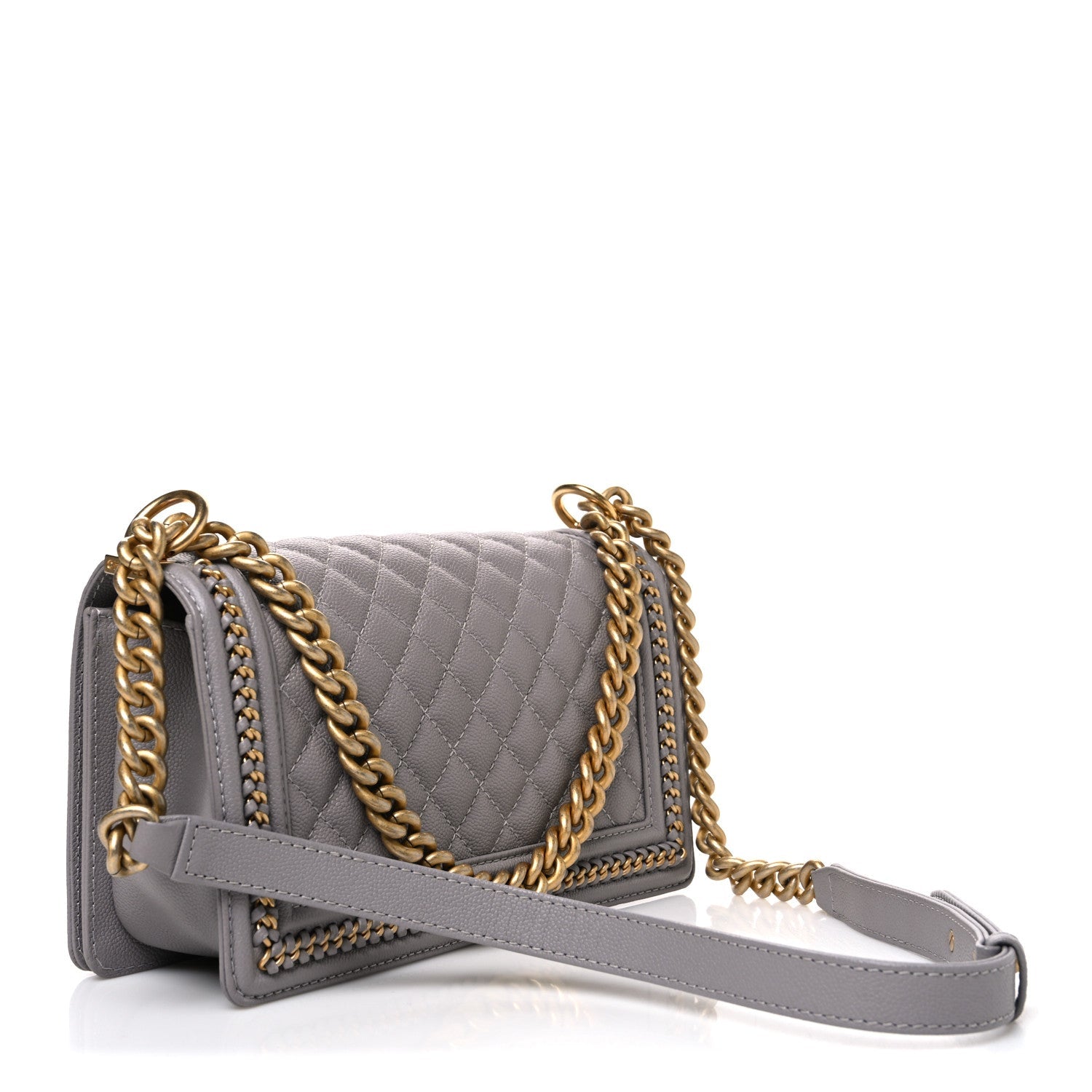Caviar Quilted Chain Around Medium Boy Flap Grey