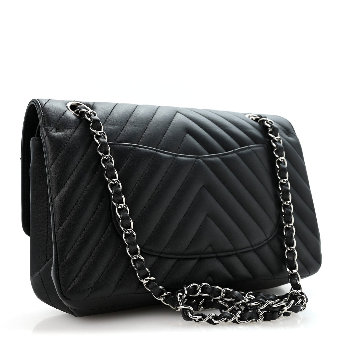 Lambskin Chevron Quilted Medium Double Flap Black