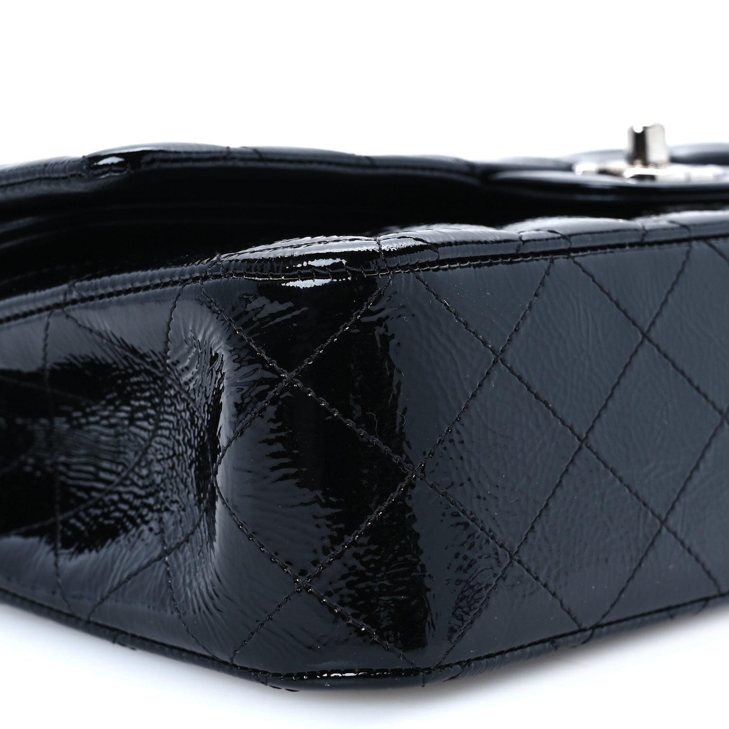 Distressed Patent Quilted Medium Double Flap Black