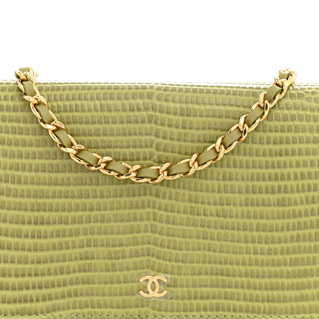 Calfskin Lizard Embossed Wallet On Chain WOC Green