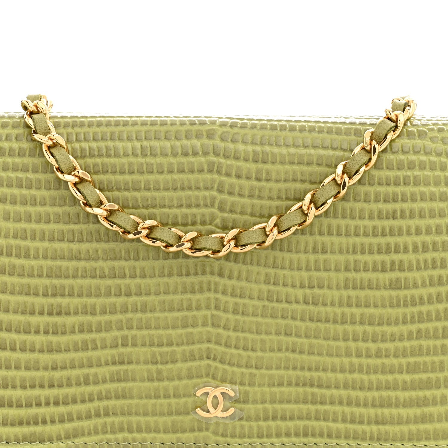 Calfskin Lizard Embossed Wallet On Chain WOC Green