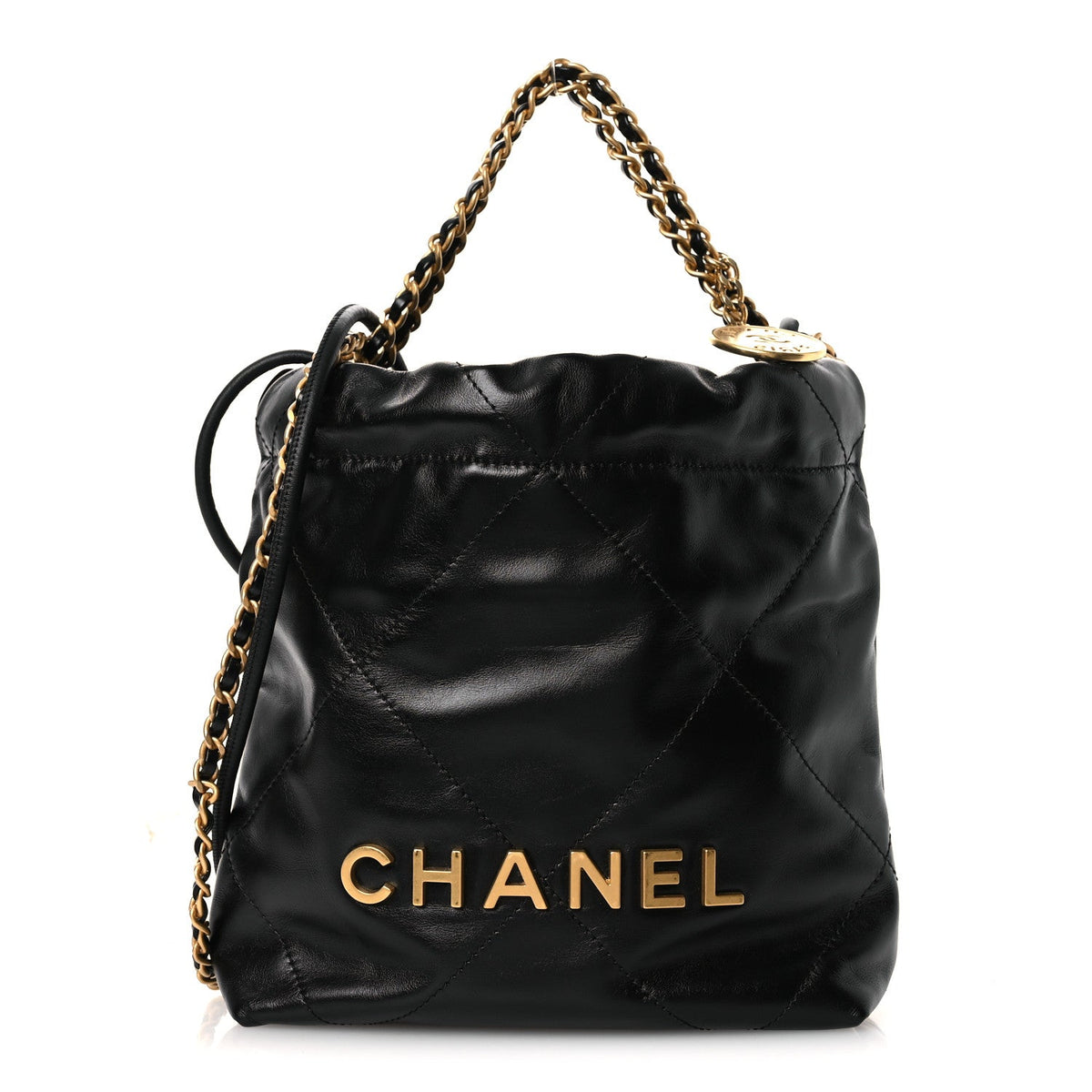 Shiny Calfskin Quilted Mini Chanel 22 Black